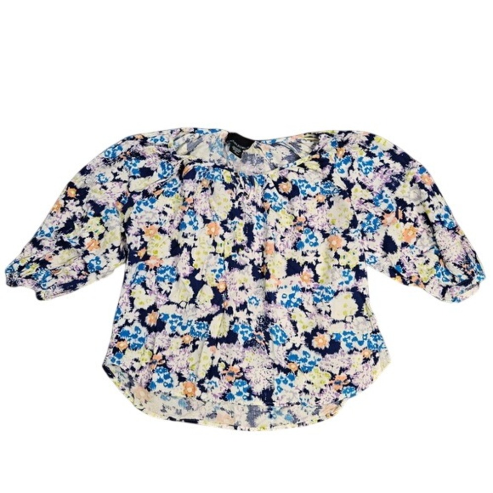 Cynthia Rowley Women Blue Abstract Floral Rayon Puff Sleeve Blouse Size M‎